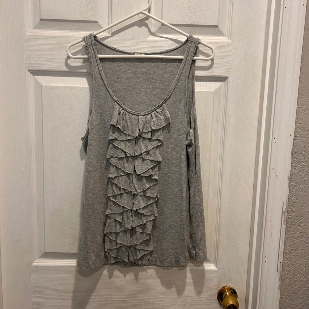 J.‎ Crew Womens Gray Sleeveless Ruffle Front Tank Top Casual Viscose Large